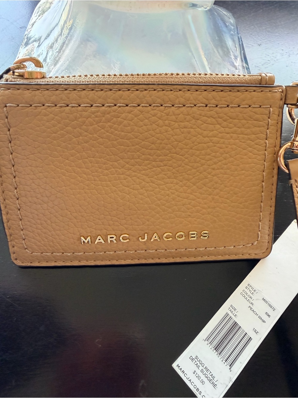 Marc Jacobs Peach Whip Pebbled Leather Zip Card Case Lanyard Wallet